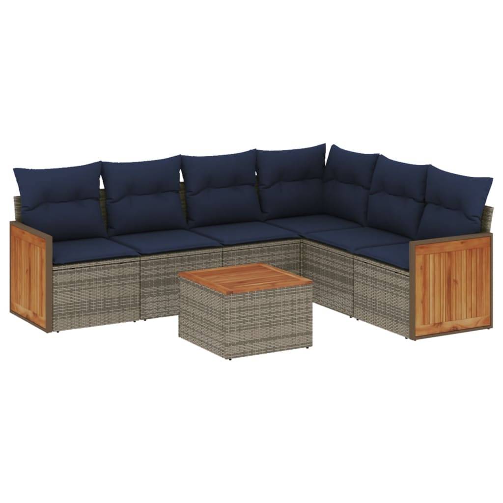vidaXL 7-teiliges Gartensofa-Set mit Kissen, grau, Polyrattan