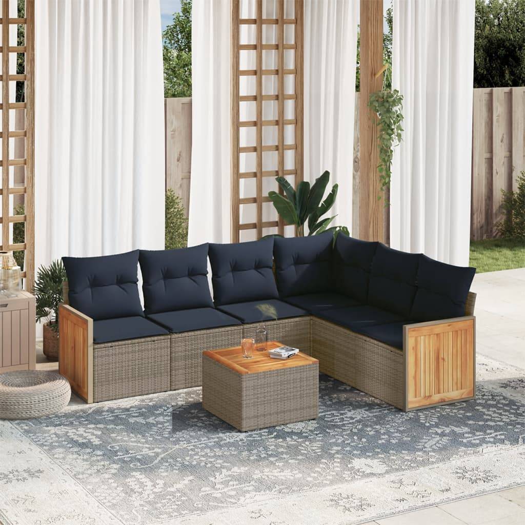 vidaXL 7-teiliges Gartensofa-Set mit Kissen, grau, Polyrattan
