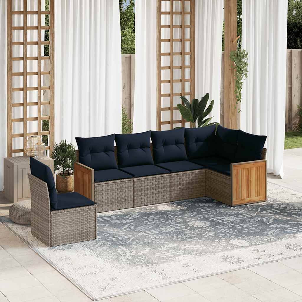 vidaXL 6-teiliges Gartensofa-Set mit Kissen, grau, Polyrattan