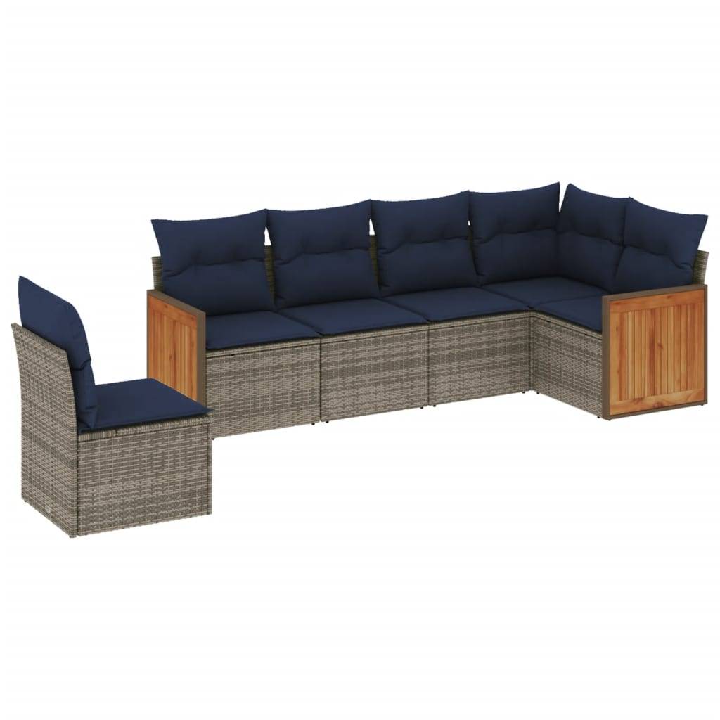 vidaXL 6-teiliges Gartensofa-Set mit Kissen, grau, Polyrattan