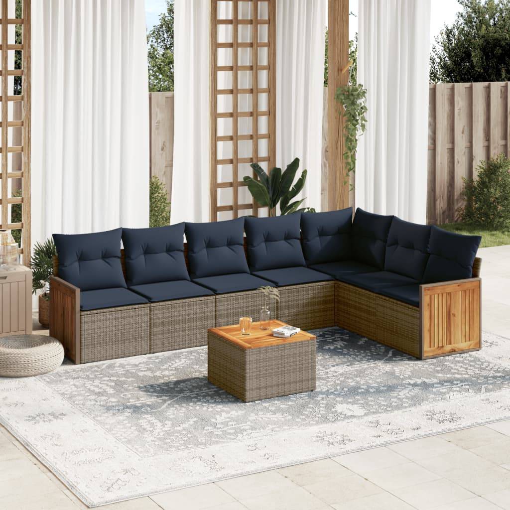 vidaXL 8-teiliges Gartensofa-Set mit Kissen, grau, Polyrattan
