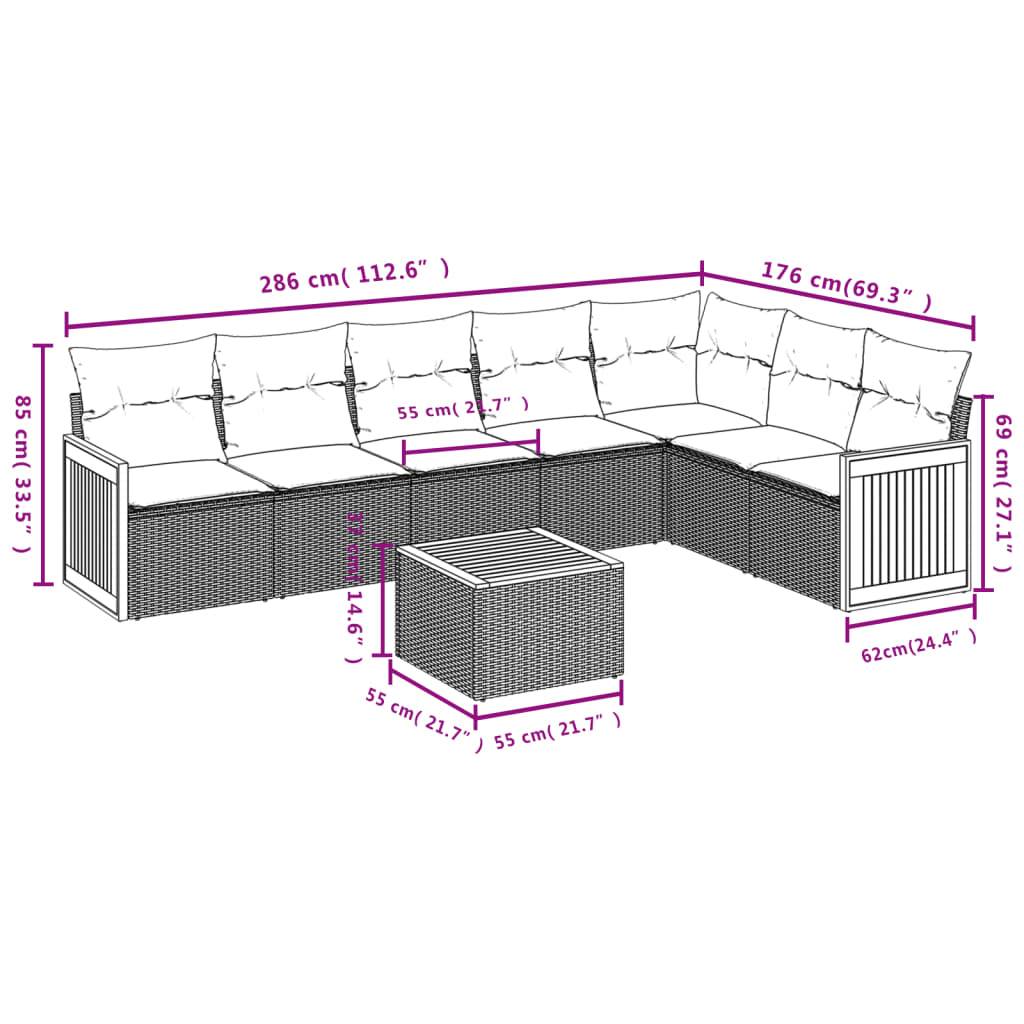 vidaXL 8-teiliges Gartensofa-Set mit Kissen, grau, Polyrattan