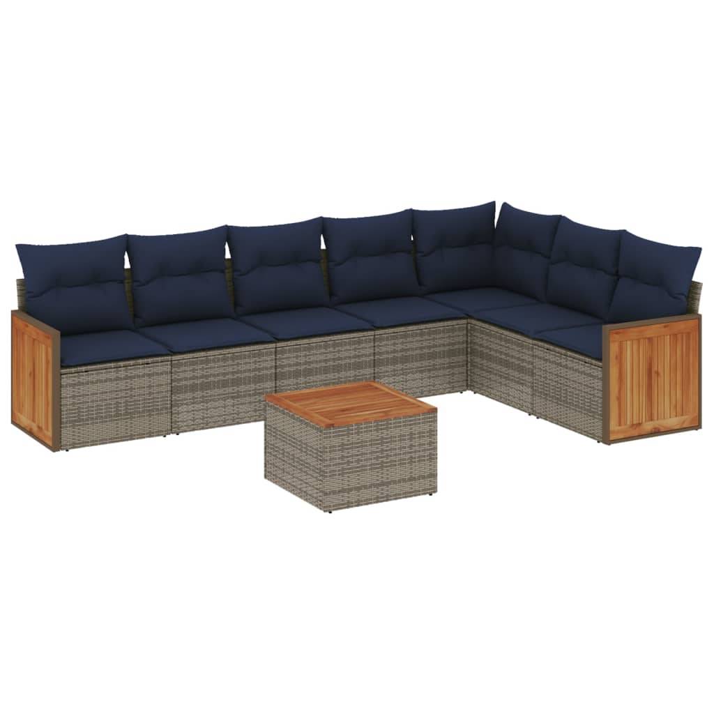 vidaXL 8-teiliges Gartensofa-Set mit Kissen, grau, Polyrattan