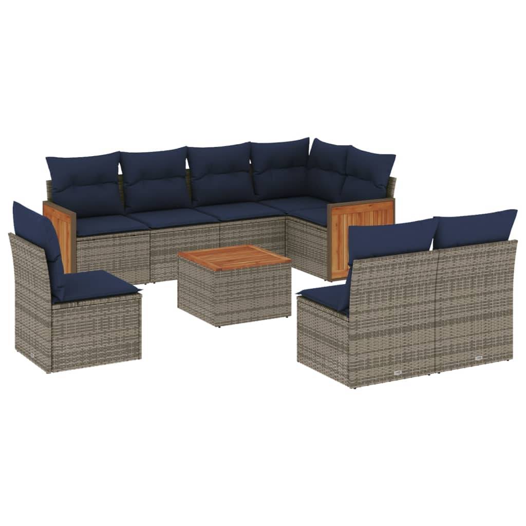 vidaXL 9-teiliges Gartensofa-Set mit Kissen, grau, Polyrattan