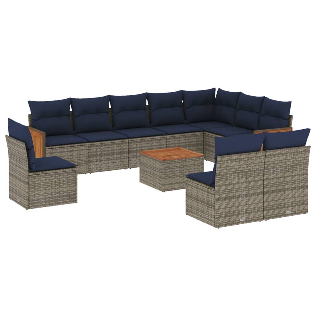vidaXL 11-teiliges Gartensofa-Set mit Kissen, grau, Polyrattan