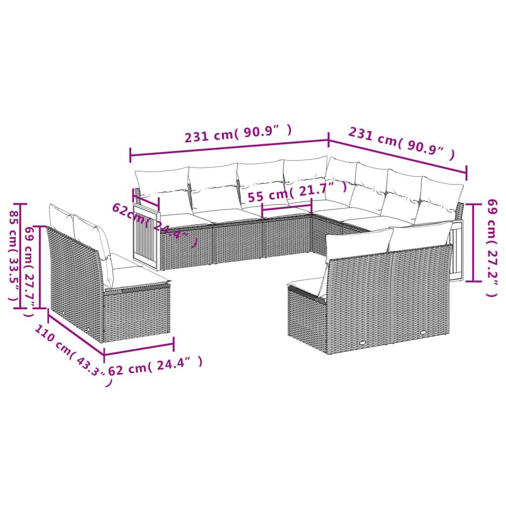vidaXL 11-teiliges Gartensofa-Set mit Kissen, grau, Polyrattan