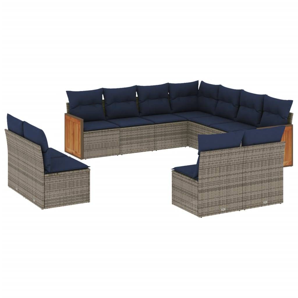 vidaXL 11-teiliges Gartensofa-Set mit Kissen, grau, Polyrattan