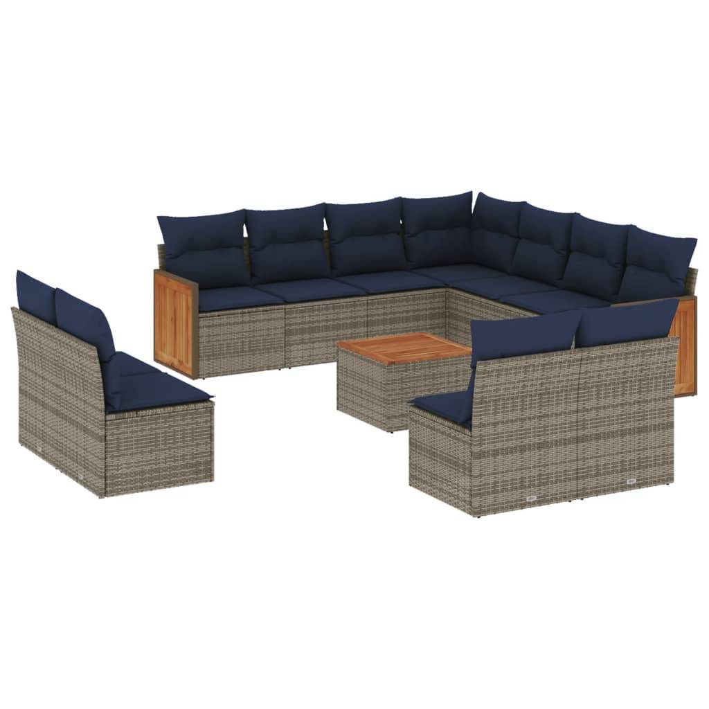 vidaXL 12-teiliges Gartensofa-Set mit Kissen, grau, Polyrattan