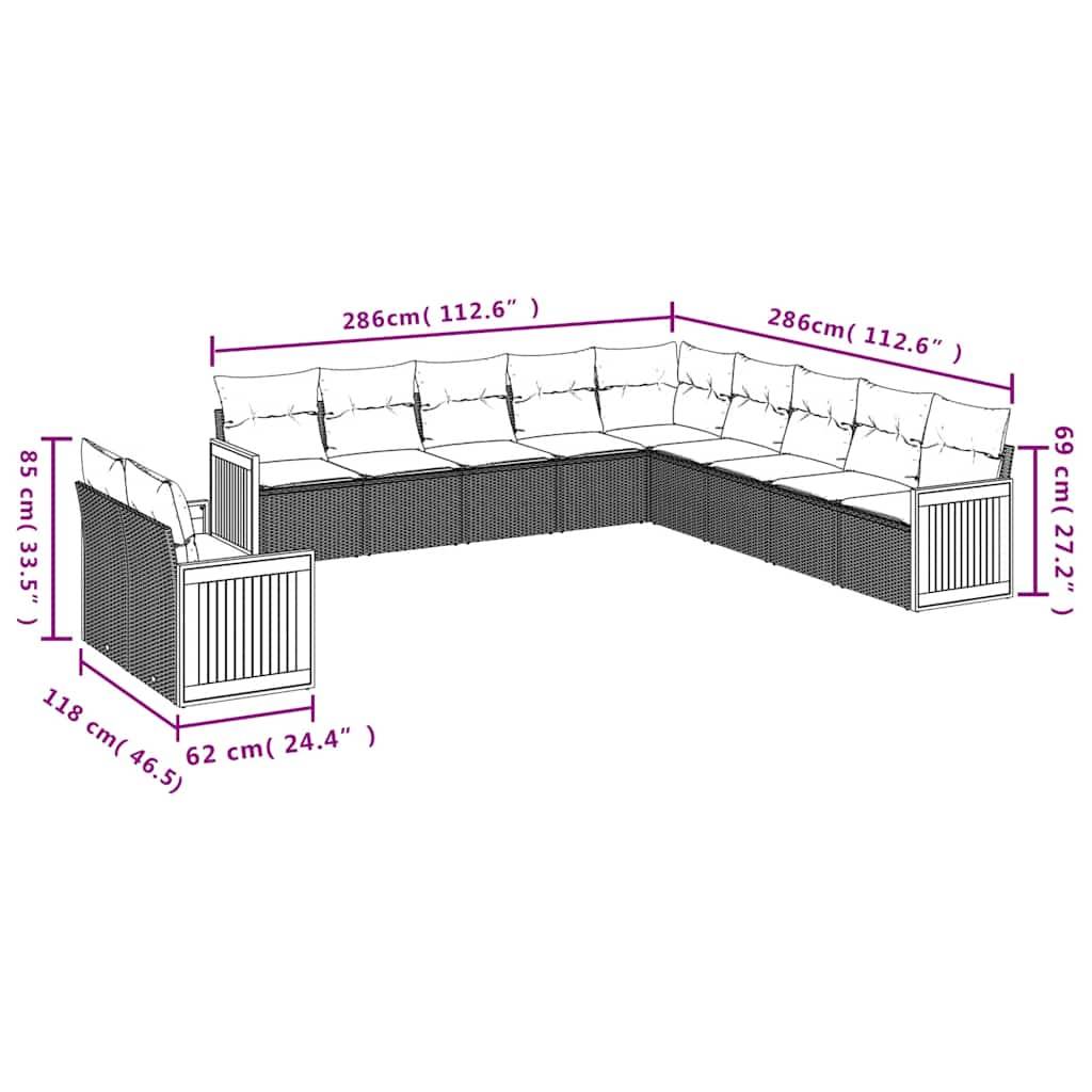 vidaXL 11-teiliges Gartensofa-Set mit Kissen, schwarzes Polyrattan