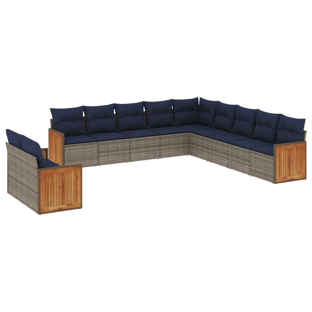 vidaXL 11-teiliges Gartensofa-Set mit Kissen, grau, Polyrattan