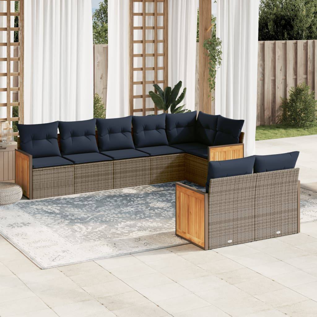 vidaXL 8-teiliges Gartensofa-Set mit Kissen, grau, Polyrattan