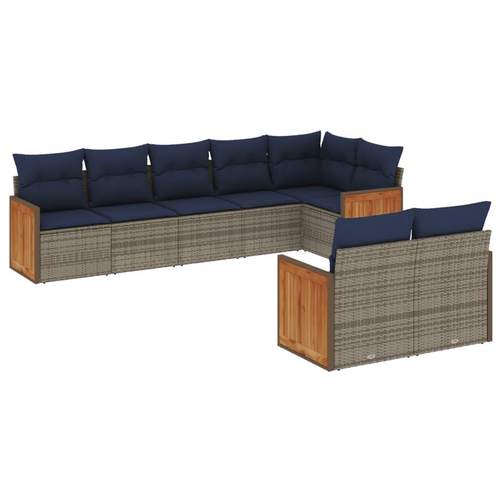 vidaXL 8-teiliges Gartensofa-Set mit Kissen, grau, Polyrattan