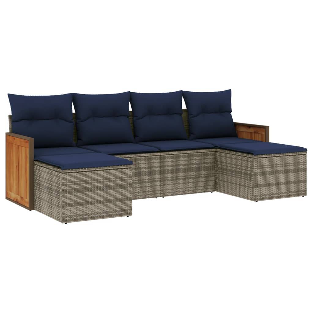 vidaXL 6-teiliges Gartensofa-Set mit Kissen, grau, Polyrattan