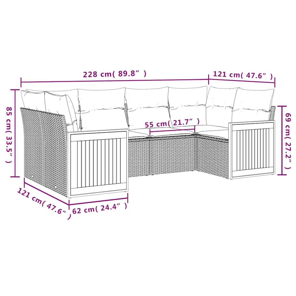 vidaXL 6-teiliges Gartensofa-Set mit Kissen, schwarzes Polyrattan