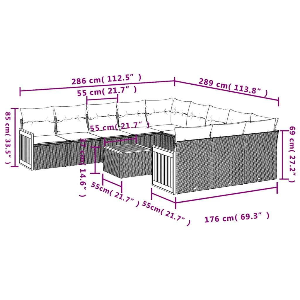 vidaXL 12-teiliges Gartensofa-Set mit Kissen, schwarzes Polyrattan