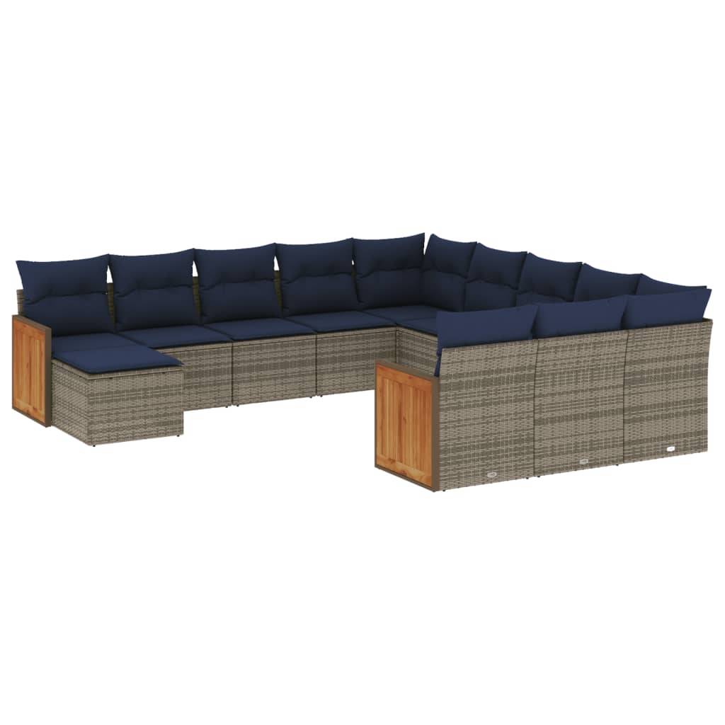 vidaXL 12-teiliges Gartensofa-Set mit Kissen, grau, Polyrattan