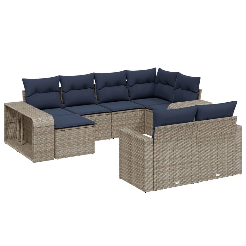 vidaXL 10-teiliges Gartensofa-Set mit Kissen, grau, Polyrattan