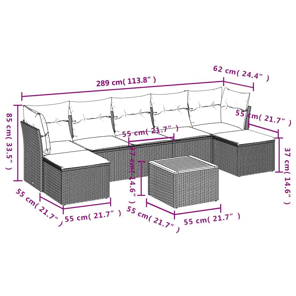 vidaXL 8-teiliges Gartensofa-Set mit Kissen, grau, Polyrattan