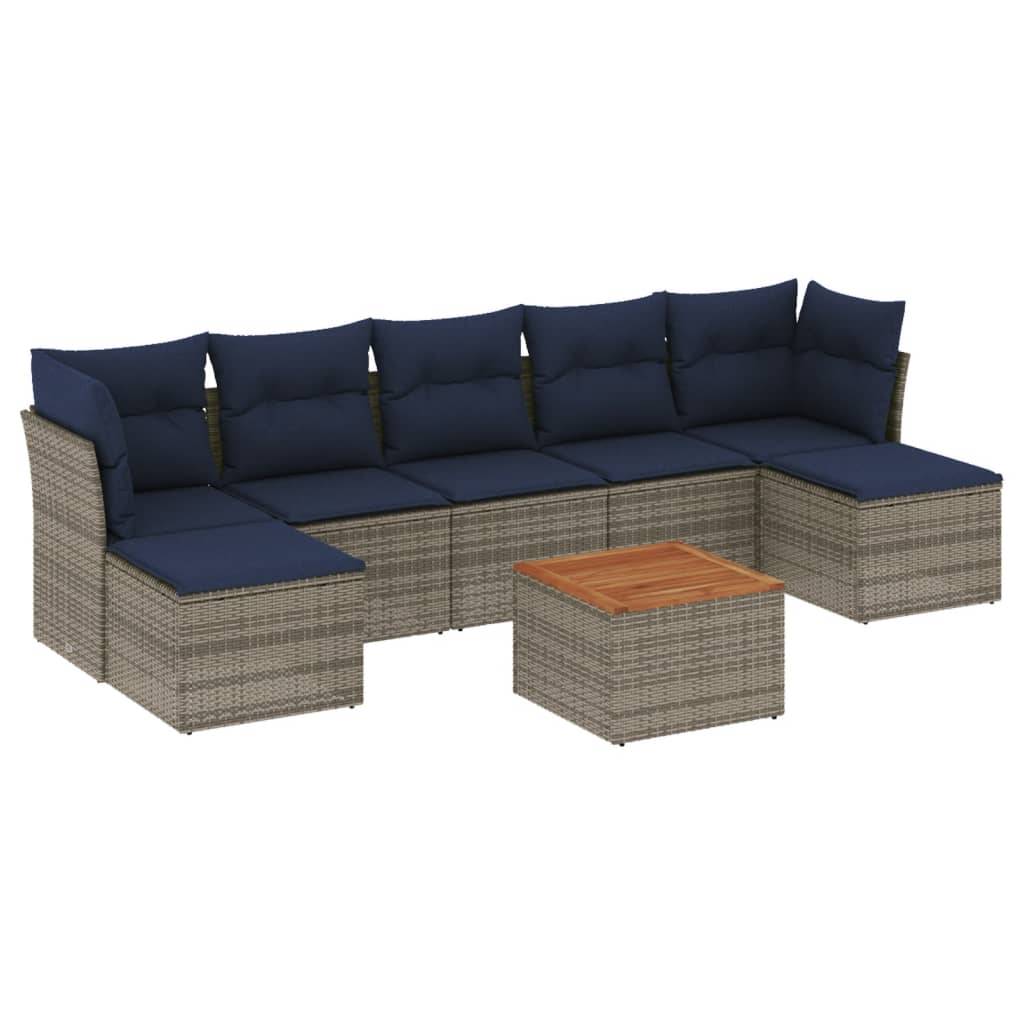 vidaXL 8-teiliges Gartensofa-Set mit Kissen, grau, Polyrattan