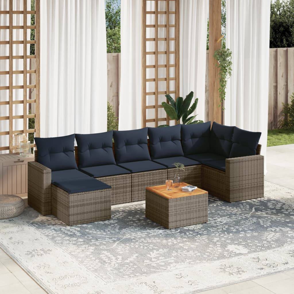 vidaXL 8-teiliges Gartensofa-Set mit Kissen, grau, Polyrattan