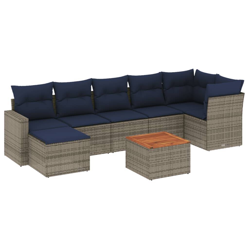 vidaXL 8-teiliges Gartensofa-Set mit Kissen, grau, Polyrattan