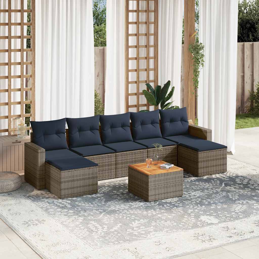vidaXL 8-teiliges Gartensofa-Set mit Kissen, grau, Polyrattan