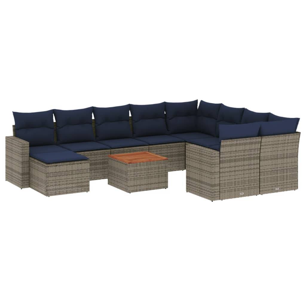 vidaXL 11-teiliges Gartensofa-Set mit Kissen, grau, Polyrattan