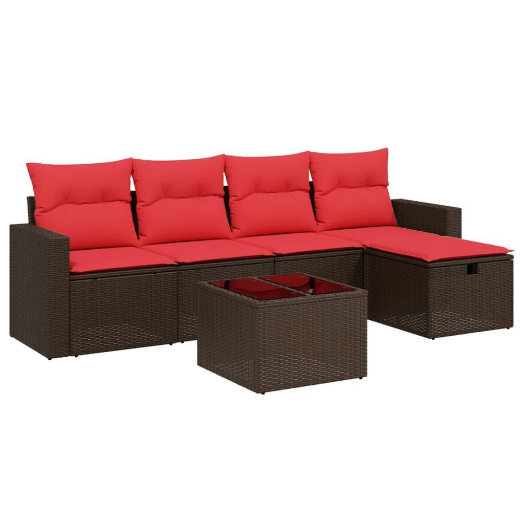 vidaXL 6-teiliges Gartensofa-Set mit Kissen, braun, Polyrattan