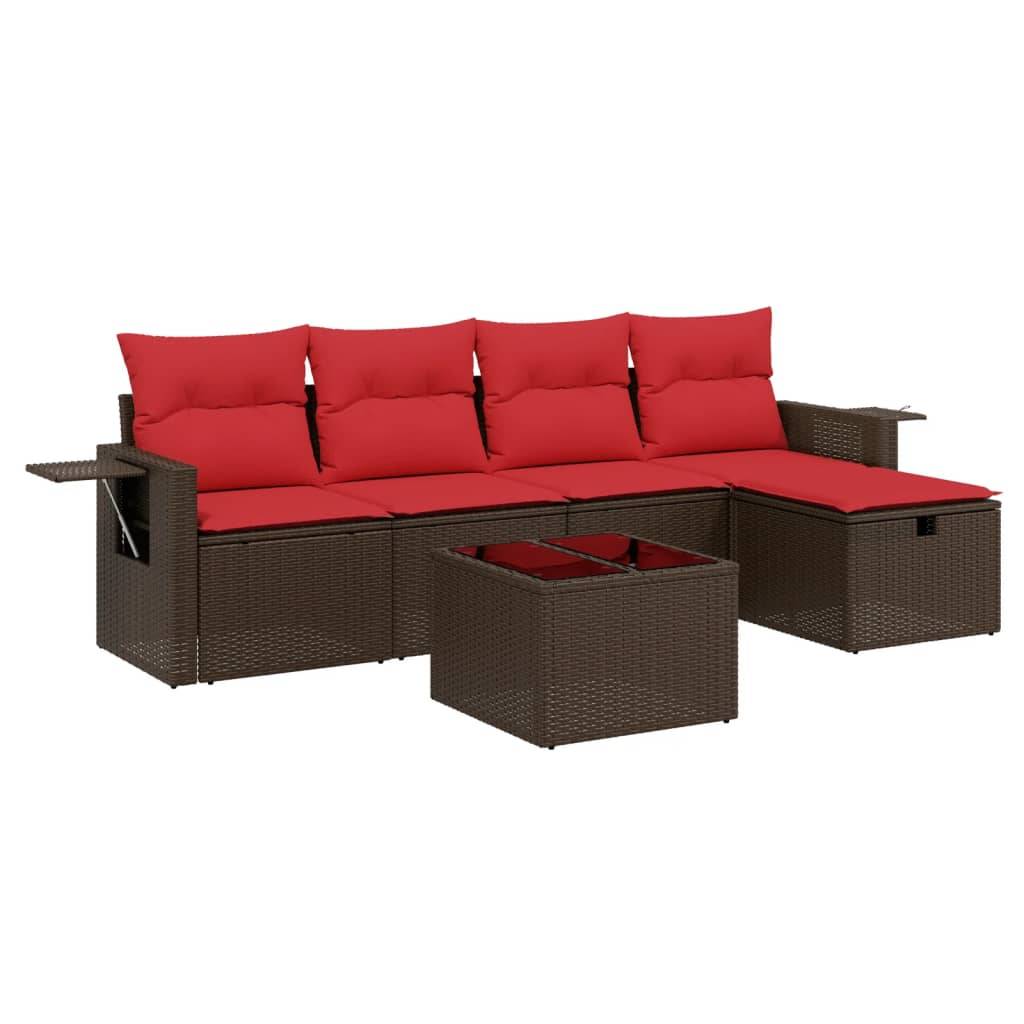 vidaXL 6-teiliges Gartensofa-Set mit Kissen, braun, Polyrattan