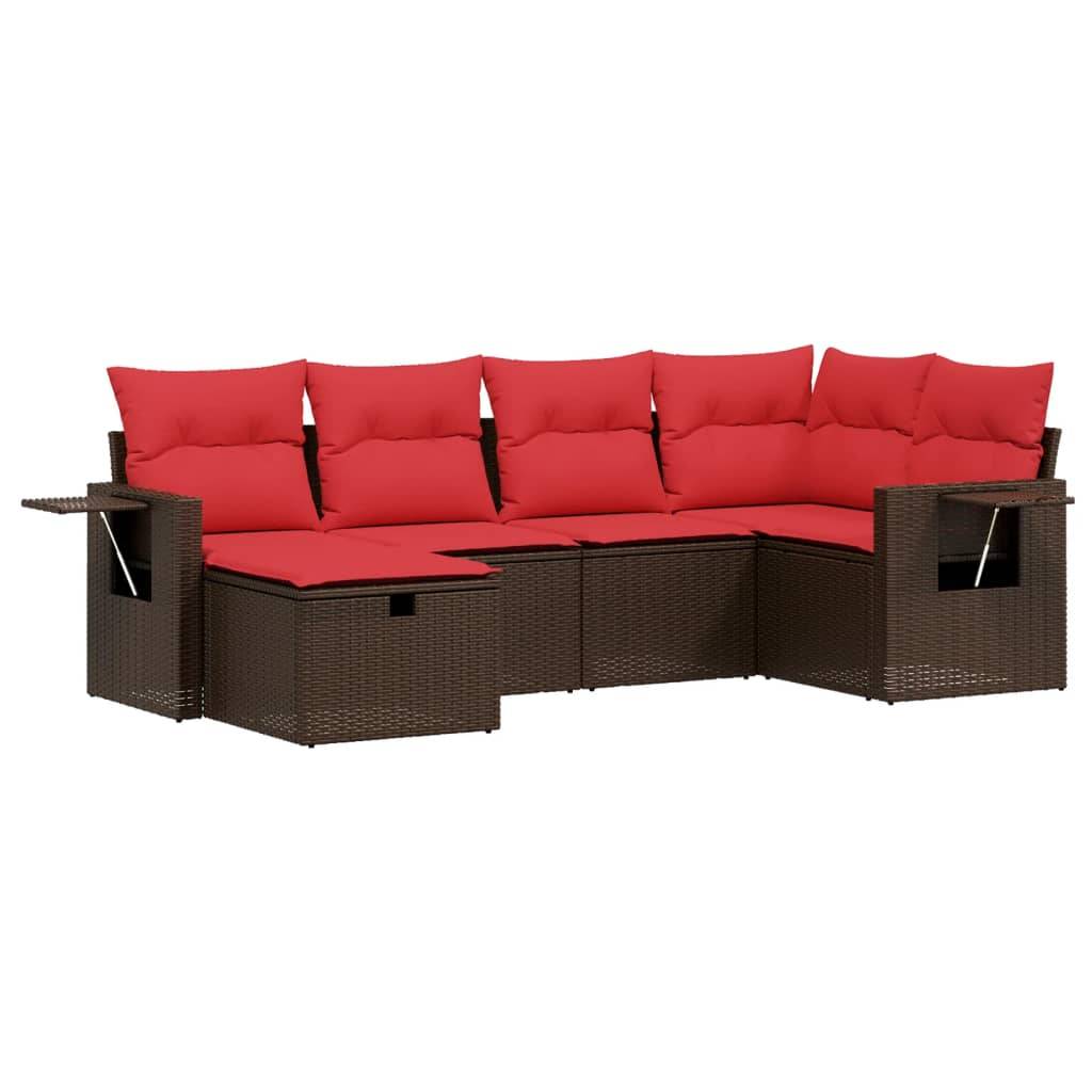 vidaXL 6-teiliges Gartensofa-Set mit Kissen, braun, Polyrattan