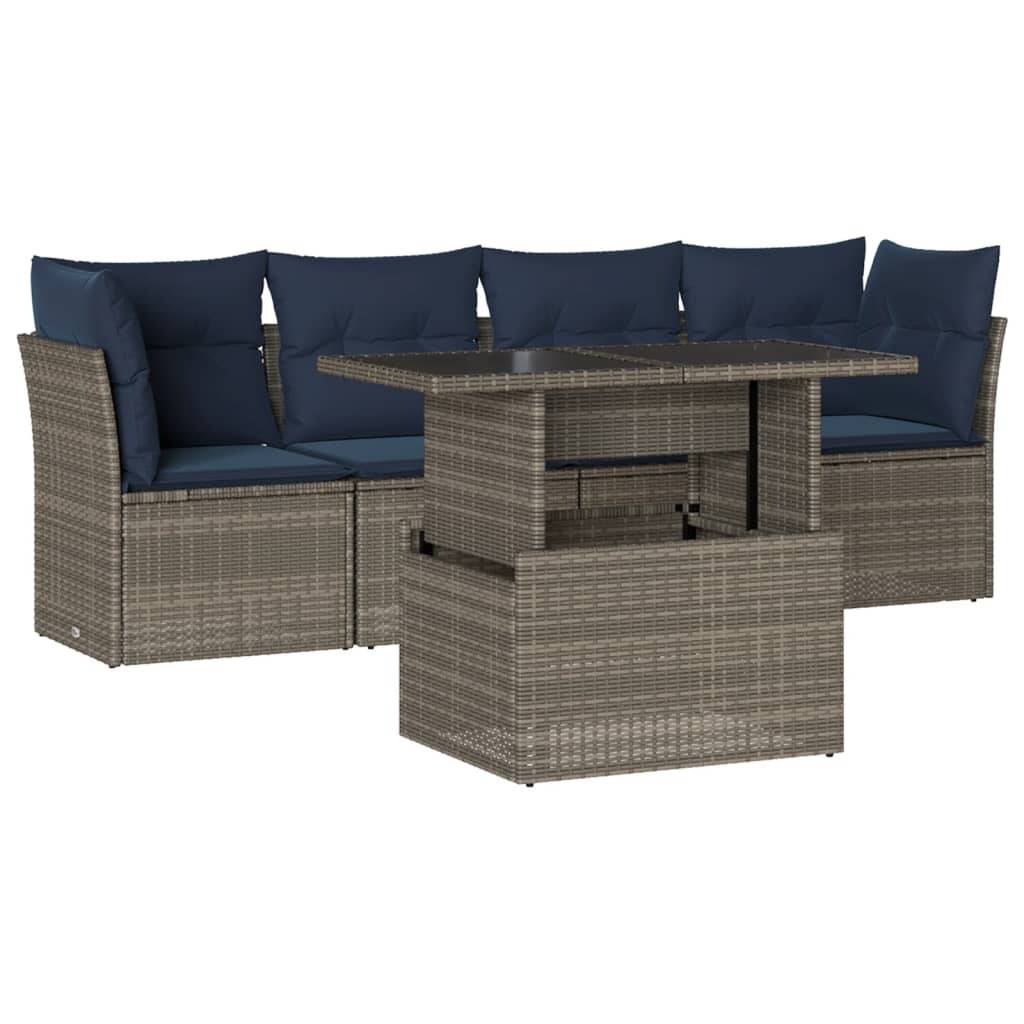 vidaXL 5-teiliges Gartensofa-Set mit Kissen, grau, Polyrattan