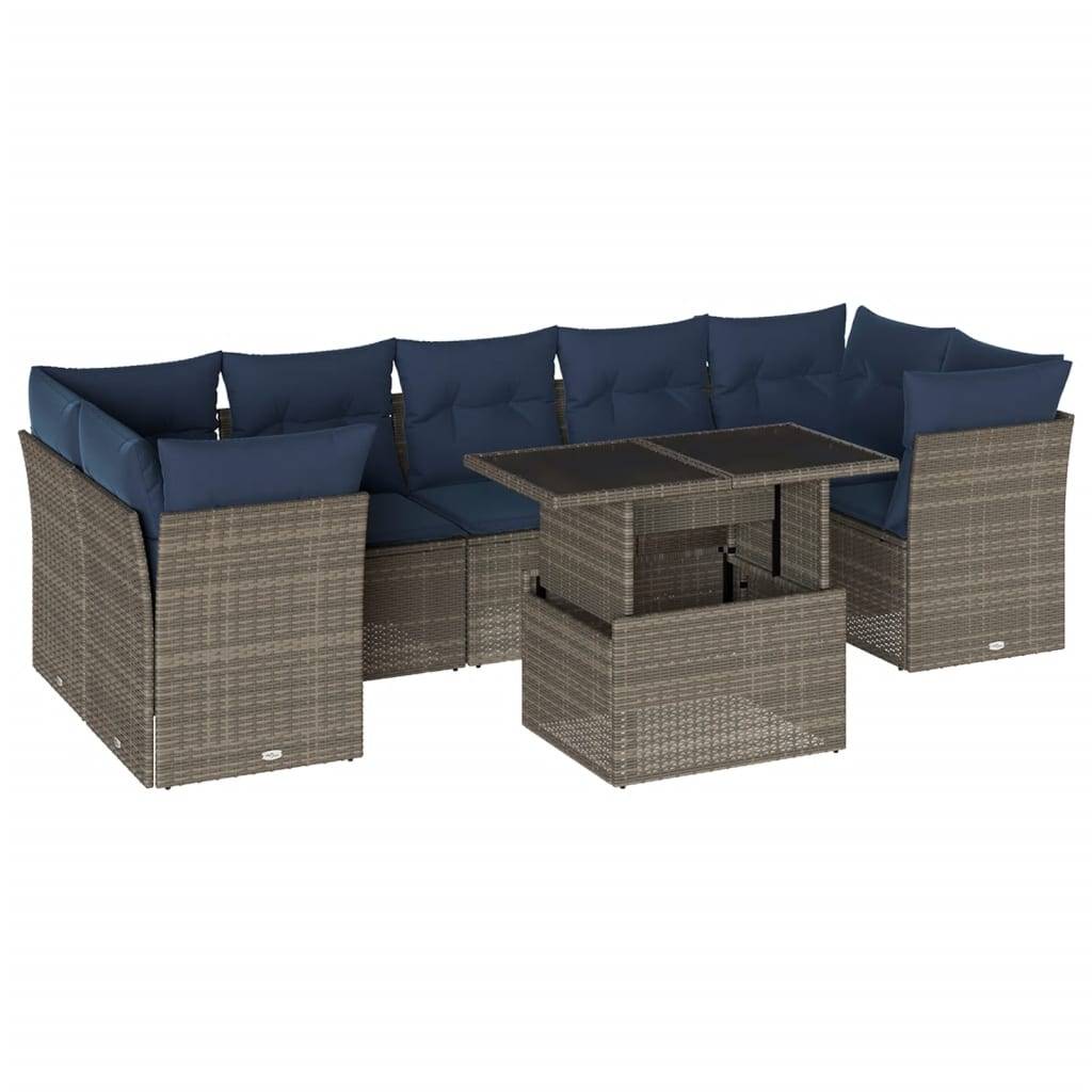 vidaXL 8-teiliges Gartensofa-Set mit Kissen, grau, Polyrattan