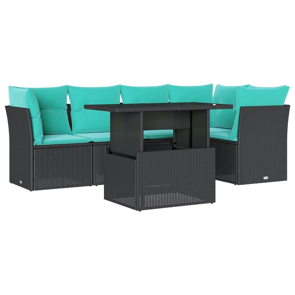 vidaXL 6-teiliges Gartensofa-Set mit Kissen, schwarzes Polyrattan