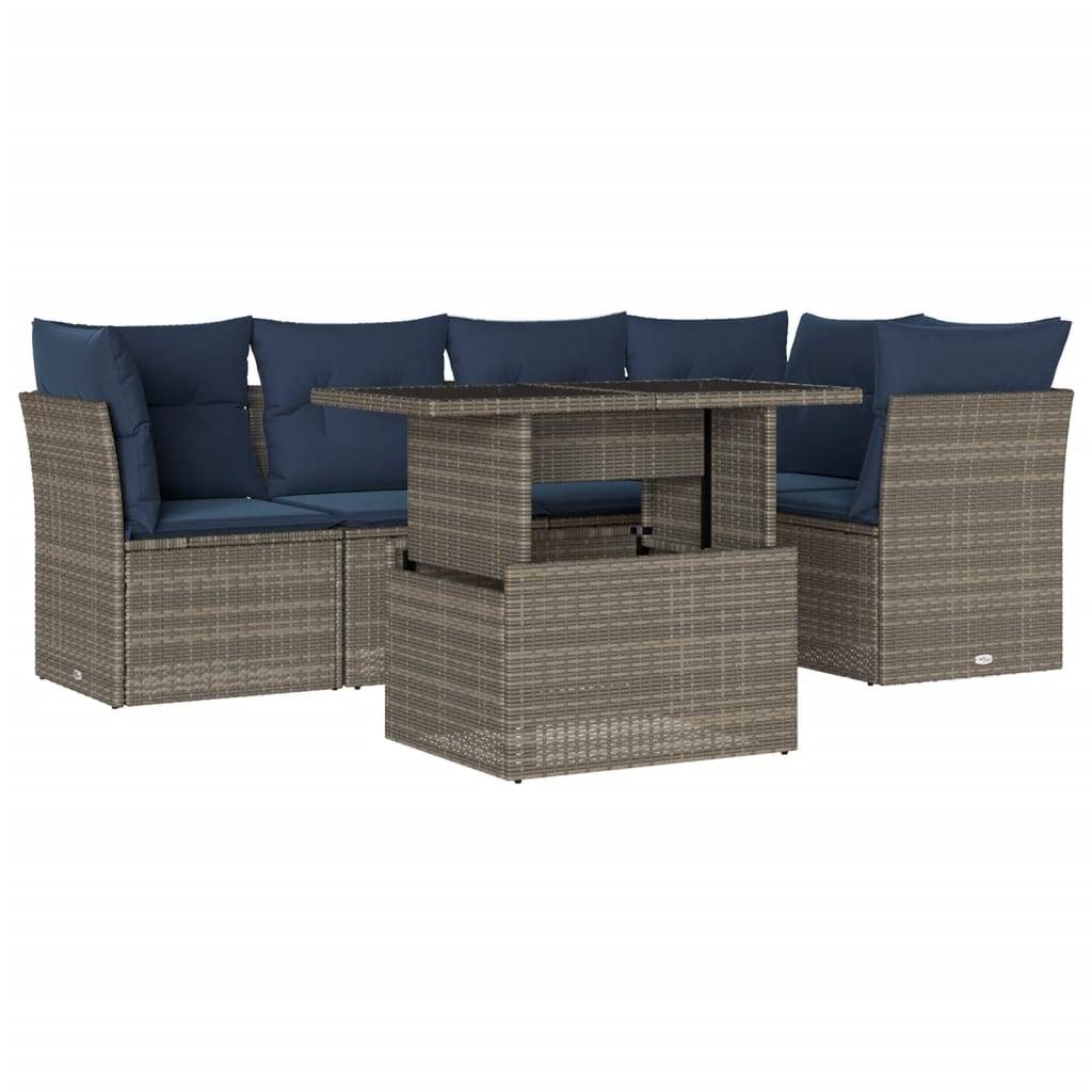 vidaXL 6-teiliges Gartensofa-Set mit Kissen, grau, Polyrattan