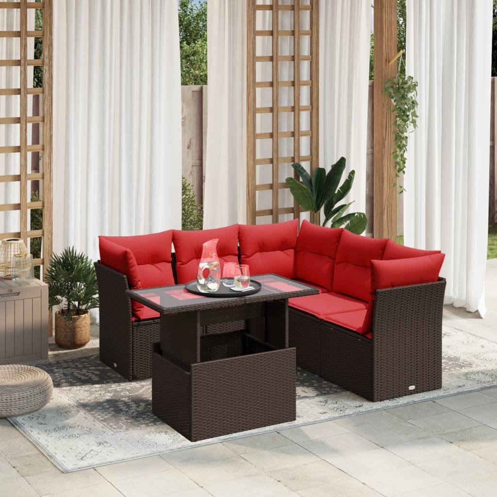 vidaXL 6-teiliges Gartensofa-Set mit Kissen, braun, Polyrattan