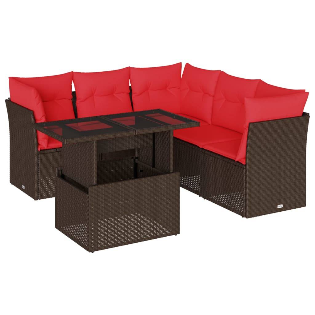 vidaXL 6-teiliges Gartensofa-Set mit Kissen, braun, Polyrattan