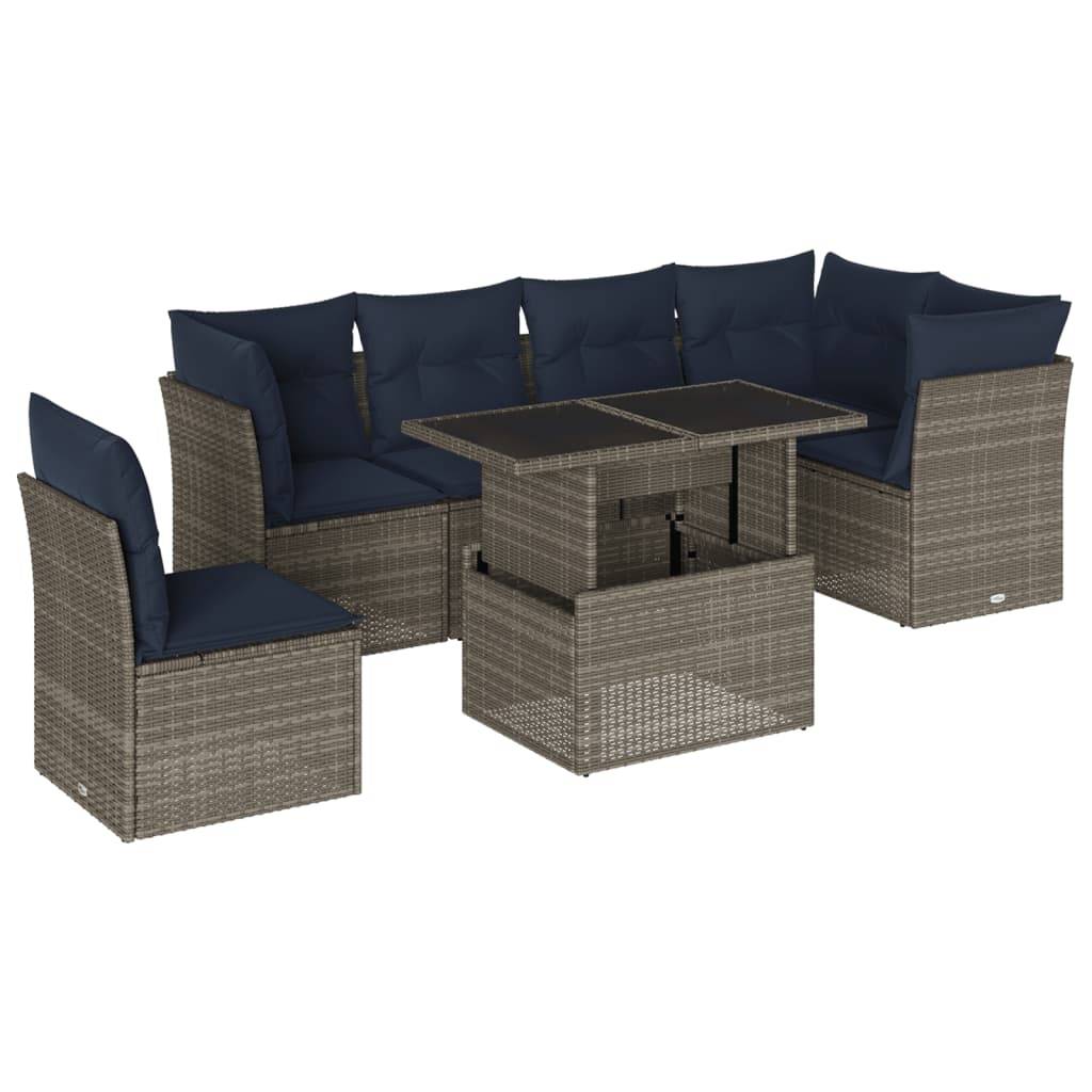 vidaXL 7-teiliges Gartensofa-Set mit Kissen, grau, Polyrattan