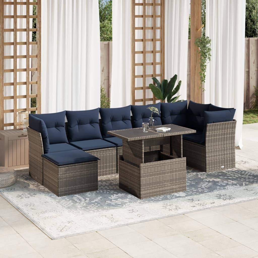 vidaXL 8-teiliges Gartensofa-Set mit Kissen, grau, Polyrattan