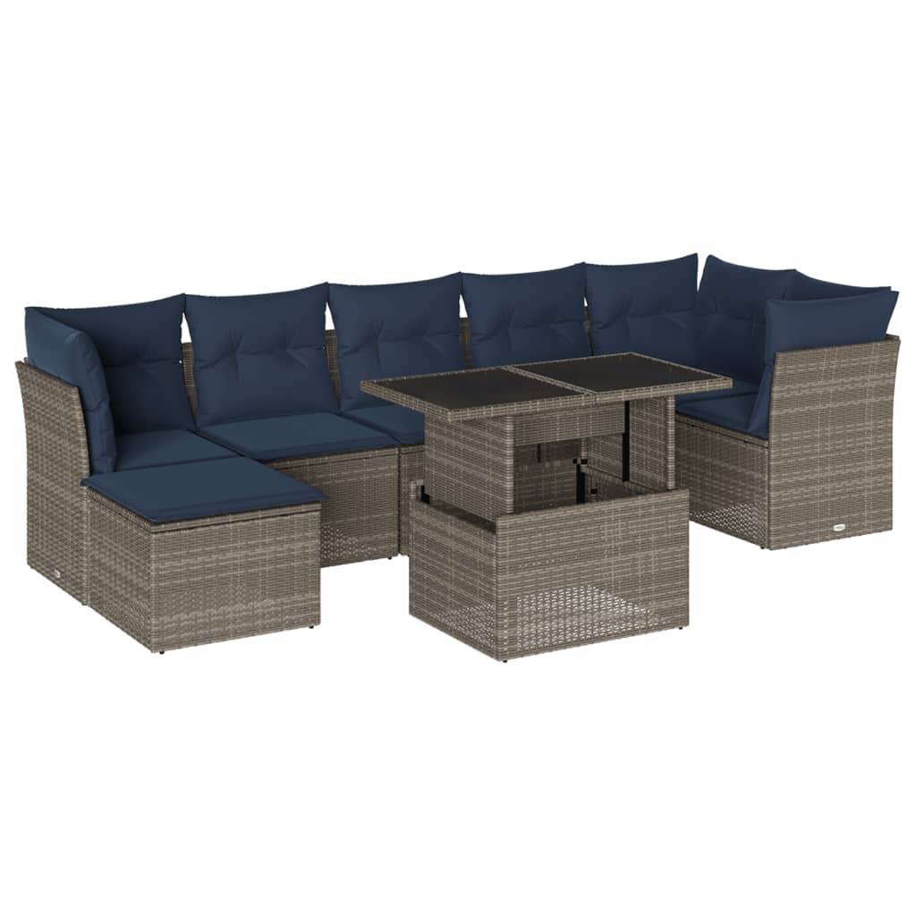 vidaXL 8-teiliges Gartensofa-Set mit Kissen, grau, Polyrattan