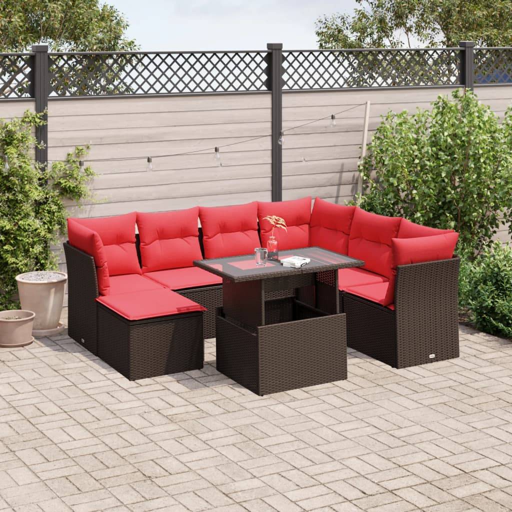 vidaXL 8-teiliges Gartensofa-Set mit Kissen, braun, Polyrattan