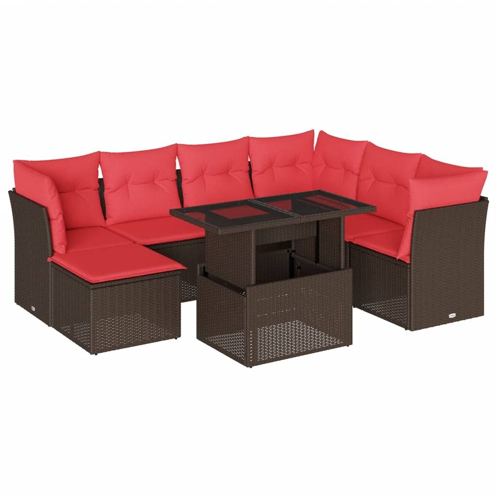 vidaXL 8-teiliges Gartensofa-Set mit Kissen, braun, Polyrattan