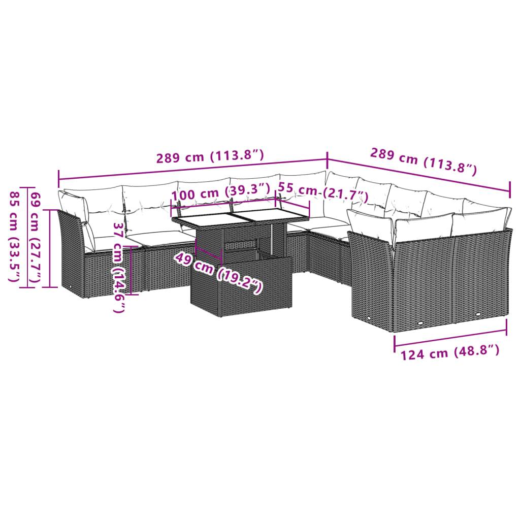vidaXL 11-teiliges Gartensofa-Set mit Kissen, grau, Polyrattan
