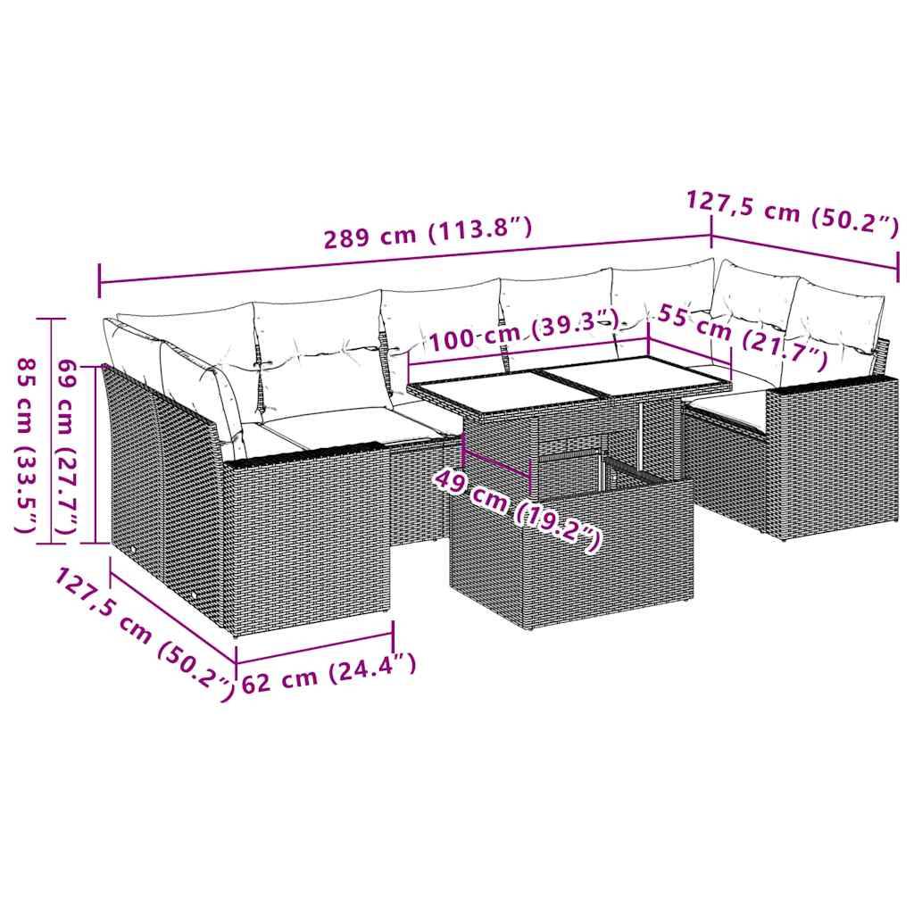 vidaXL 8-teiliges Gartensofa-Set mit Kissen, braun, Polyrattan