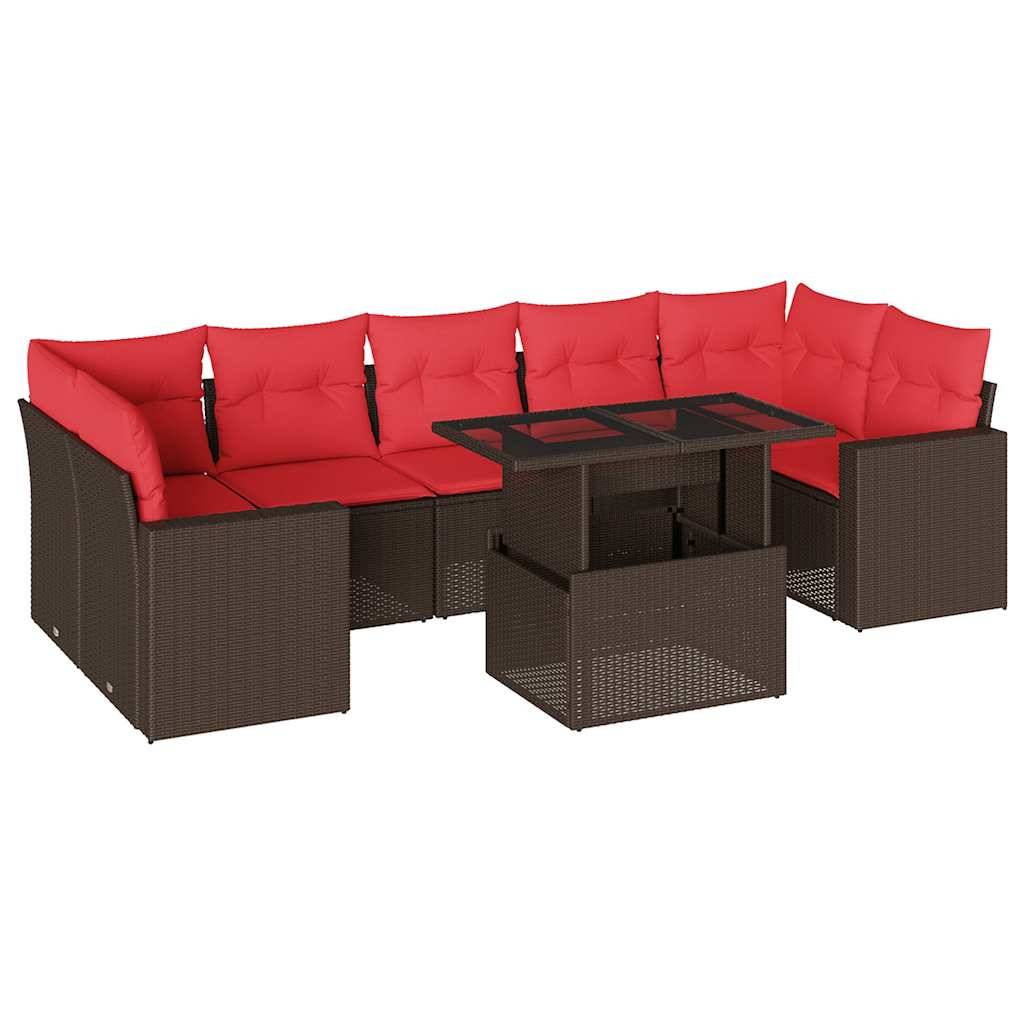 vidaXL 8-teiliges Gartensofa-Set mit Kissen, braun, Polyrattan