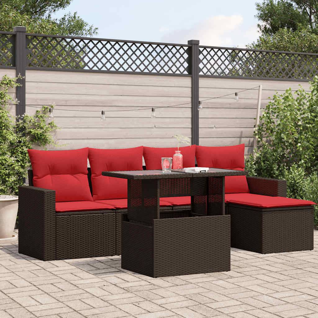 vidaXL 6-teiliges Gartensofa-Set mit Kissen, braun, Polyrattan