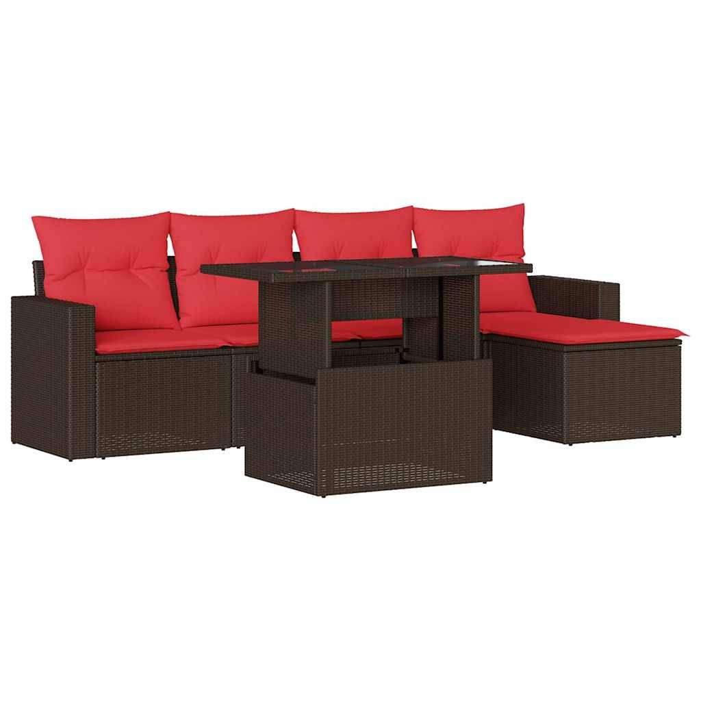 vidaXL 6-teiliges Gartensofa-Set mit Kissen, braun, Polyrattan