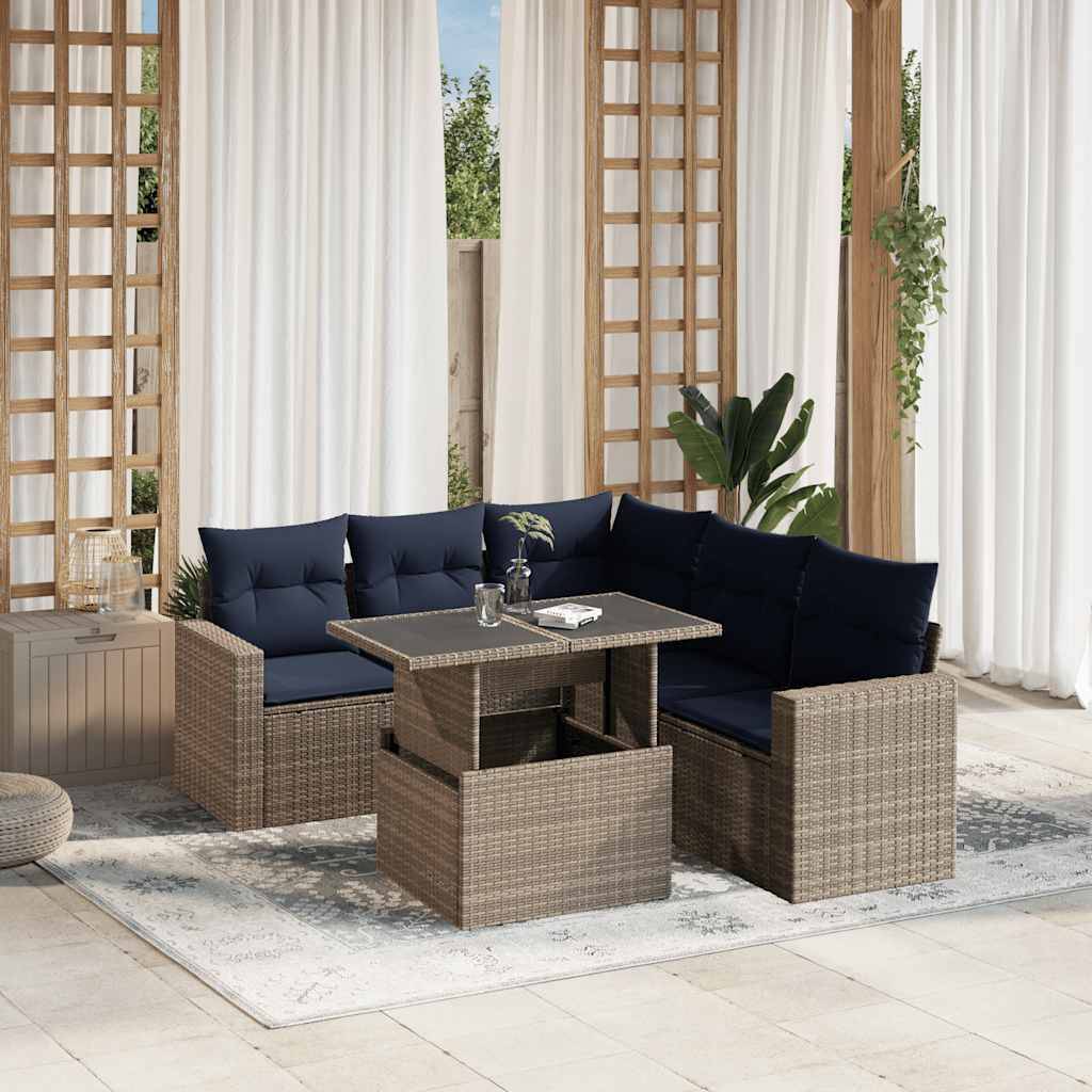 vidaXL 6-teiliges Gartensofa-Set mit Kissen, grau, Polyrattan
