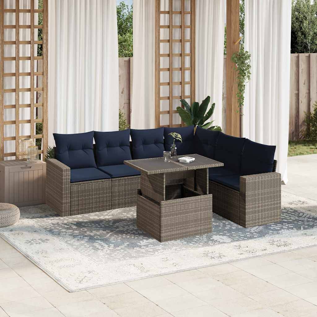 vidaXL 7-teiliges Gartensofa-Set mit Kissen, grau, Polyrattan