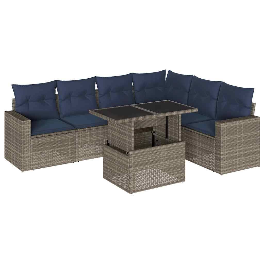 vidaXL 7-teiliges Gartensofa-Set mit Kissen, grau, Polyrattan