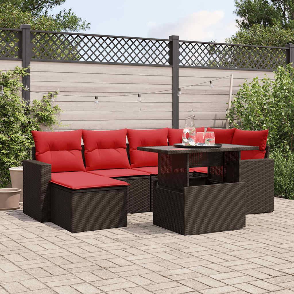 vidaXL 7-teiliges Gartensofa-Set mit Kissen, braun, Polyrattan
